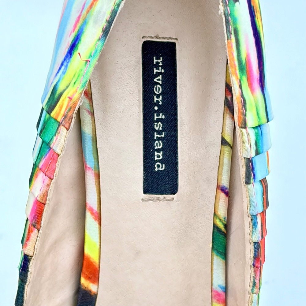 River Island Multicolor Abstract Pleated Peep Toe Platform Heels Pumps EU 38 7.5 - Picture 6 of 11